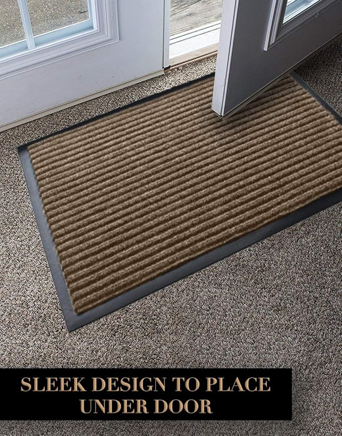 LuxUrux 2-Pack Striped Brown Door Mats - Heavy Duty, Indoor/Outdoor, Easy-Clean, Waterproof, Low-Profile (23''x35'') - Durable and Stylish Solution for Elevated Entryways, Patios, and Garages