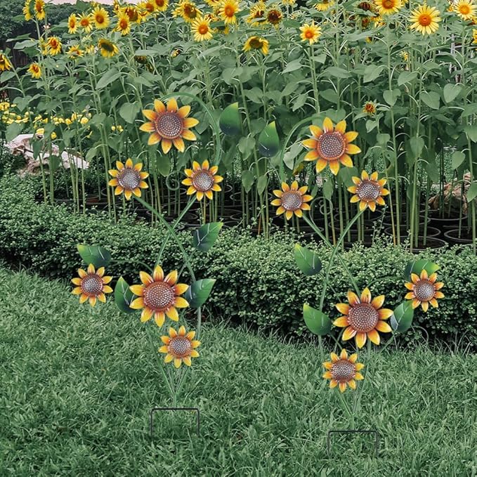 YEAHOME Garden Decor for Outside, 2 Pack 37“ Metal Sunflowers Garden Stakes, Spring Wall Decor, Yellow Look & Personalities Flowers Yard Art for Outdoor Lawn Backyard Porch Patio Home Decorations