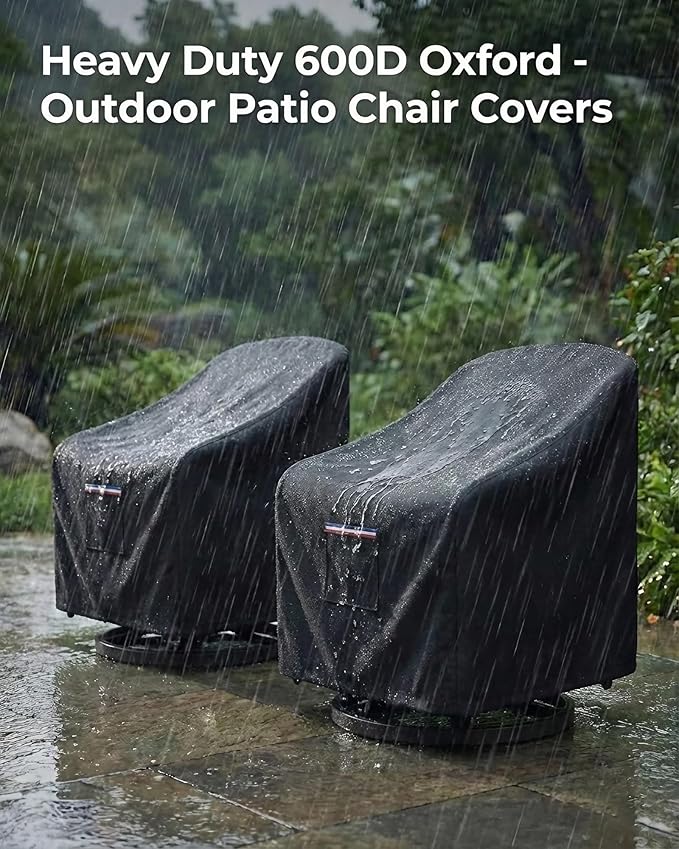 Waterproof Patio Chair Covers, 33W x 35D x 36H inches Heavy Duty Outdoor Furniture Protection Cover Weather Resistant 600D Oxford 2-Pack, Black