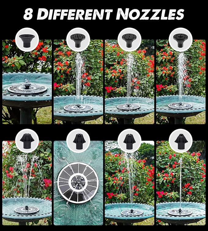 Yzert Solar Fountain Glass Panel with 2200 mah Battery, 3.5W Floating Solar Water Fountain with 4 Fixed Rods, Solar Pump for Bird Bath, Garden, Pond, Pool, Outdoor (White Panel White Lights)