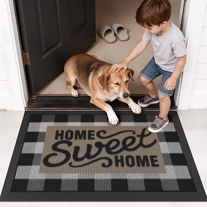 LUMI Outside Door Mat 24x36, Non Slip Rubber Backing Welcome Doormat, Low Profile Easy Clean Welcome Entrance Mat for Front Back Door Entryway Porch Garage, Sweet Home