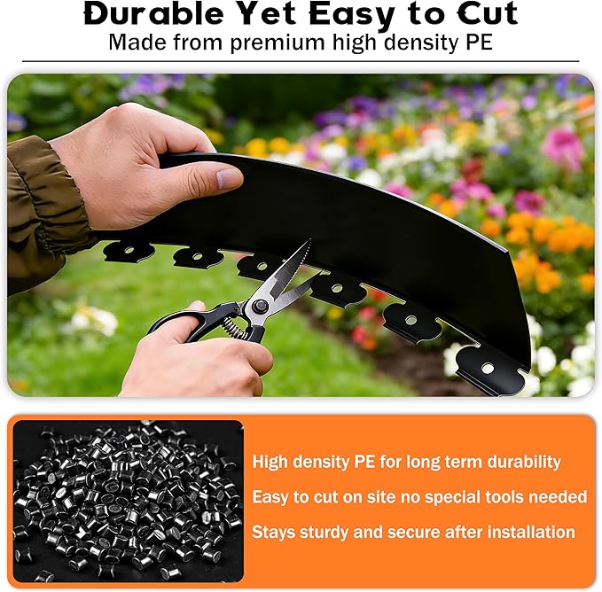 4 inch Tall Landscape Edging Kit 60FT Garden Edging with 120 Spikes for Lawn Edging and Flower Beds (Black, 60FT)