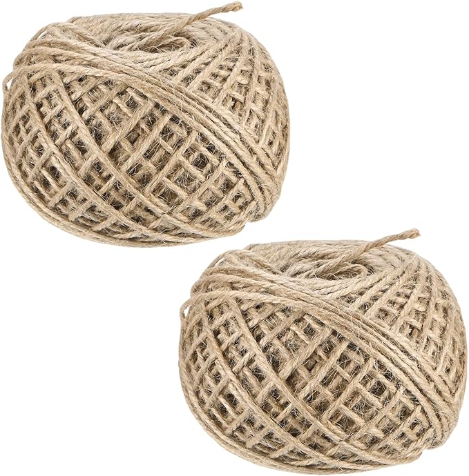 2-Pack Natural Jute Twine String, 3mm x 328ft/100m Long Garden Twine Balls for Crafts/Gift Wrapping/Gardening Plants, Durable Plant Ties Thick Rope [Brown]