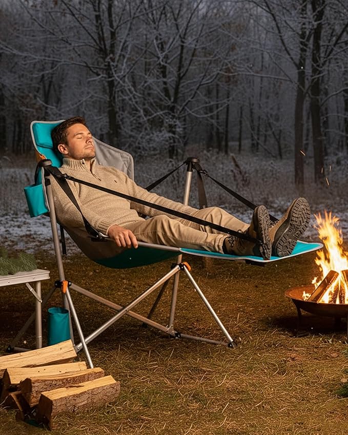 KingCamp Hammock Chair with Footrest, Swinging Portable Folding Camping Chairs for Adults MAX 400lbs Heavy Duty Foldable Oversized Rocker with Cup Holder Pillow for Outdoor Beach Patio Sport Lawn