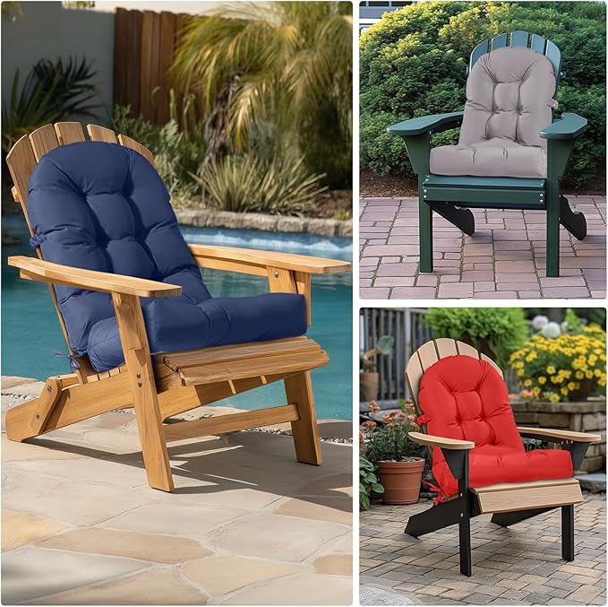 Adirondack Chair Cushion Tufted Waterproof Outdoor Rocking Chair Cushions with Ties Anti-Slip High Back Patio Chair Cushions for Patio Furniture Cushions
