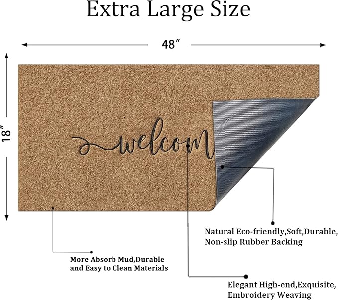 AAZZKANG Brown Door Mat Large 18"x48" Outdoor Welcome Mat with Non Slip Rubber Backing Easy to Clean Entry Doormat for Indoor High Traffic Areas Front Door