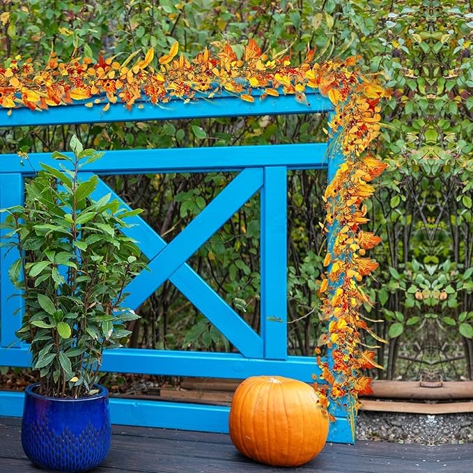 6.5FT Fall Garland, Artificial Maple Leaf Hanging Vine for Indoor Outdoor, Fireplace Mantle Thanksgiving Halloween Holiday Decor