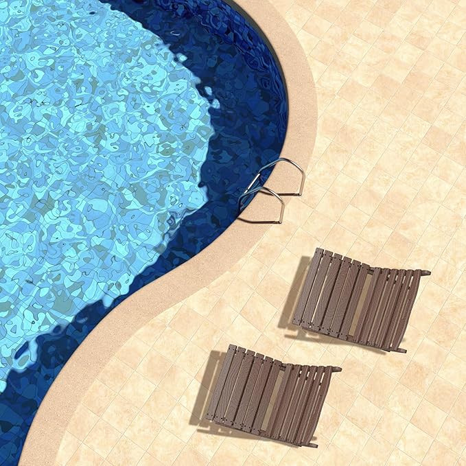 GREENVINES Folding-Xavier-Chairs Set of 4 | Wave | Portable Adirondack-Chair | HDPE Plastic | All Weather Fire-Pit Chair | Wood Grain | Dark Brown | for Beach Outdoor Deck Poolside Garden Patio