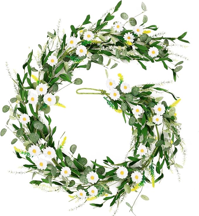 6 Ft White Flower Garland Artificial Summer Spring Faux Daisy Wildflower Floral Garland Spring Wreath for Wedding Arch Porch Stair Table Indoor Door Home All Year Decoration