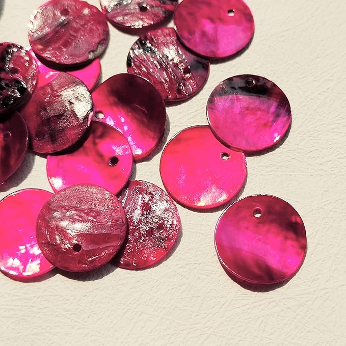 Firstmeet Shell Beads 150pcs Natural 15mm Flat Round Mussel Shell Coin Drop Charm Beads with Iridescent Back for Handcraft Jewelry Making(DIY-1023-Magenta-15)