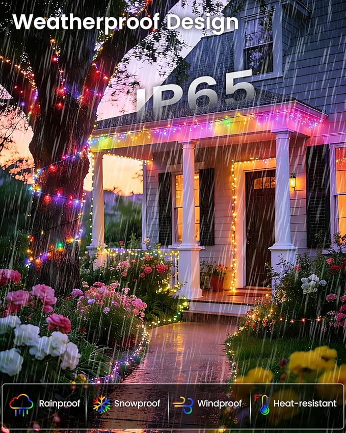 OZS 4 Pack 320LED Solar Christmas String Lights Outdoor, Waterproof 8 Modes Solar Tree Light, Green Wire Christmas Lights Outdoor for Garden, Party, Wedding, Christmas Decorations (Multicolor)