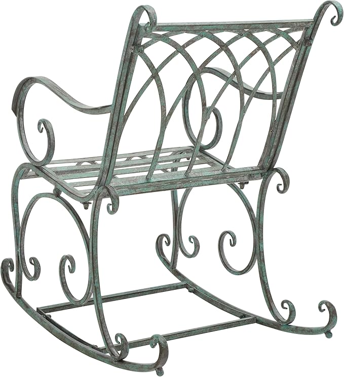 SAFAVIEH Outdoor Collection Medrano Victorian Antique Dark Green Wrought Iron Rocking Chair