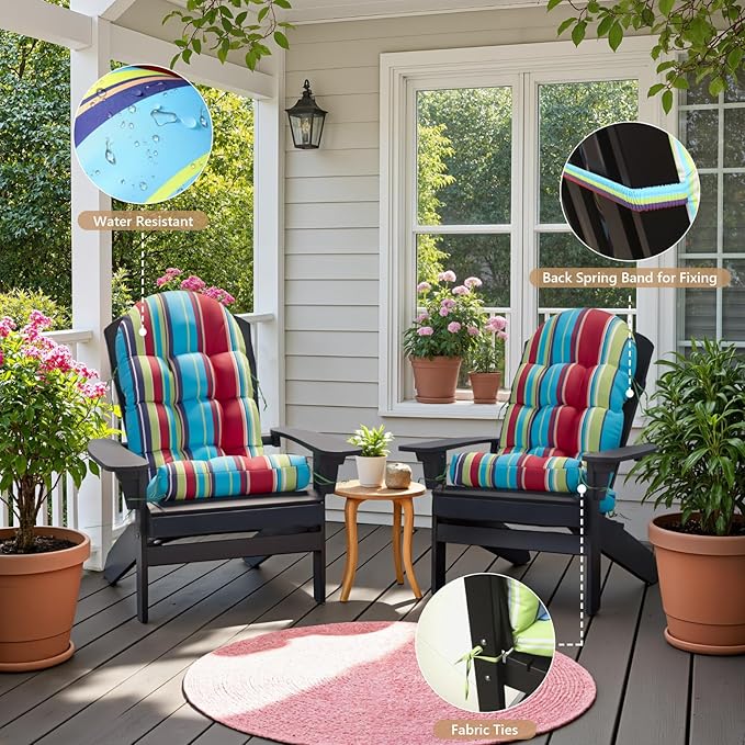Adirondack Chair Cushion Set of 2, Rocking Chair Cushions, High Back Patio Cushions, Thickened Weather Resistant Patio Cushion with 6 Ties, Non Slip Fade & Waterproof