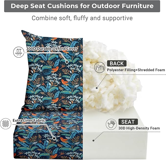 Outdoor Cushions for Patio Furniture,Outdoor Seat Cushion Set 24 x 24 x 5.75 Inch,Waterproof & Fade Resistant Outdoor Chair Cushions,Deep Patio Chair Cushion with Removable Cover,Nightingale