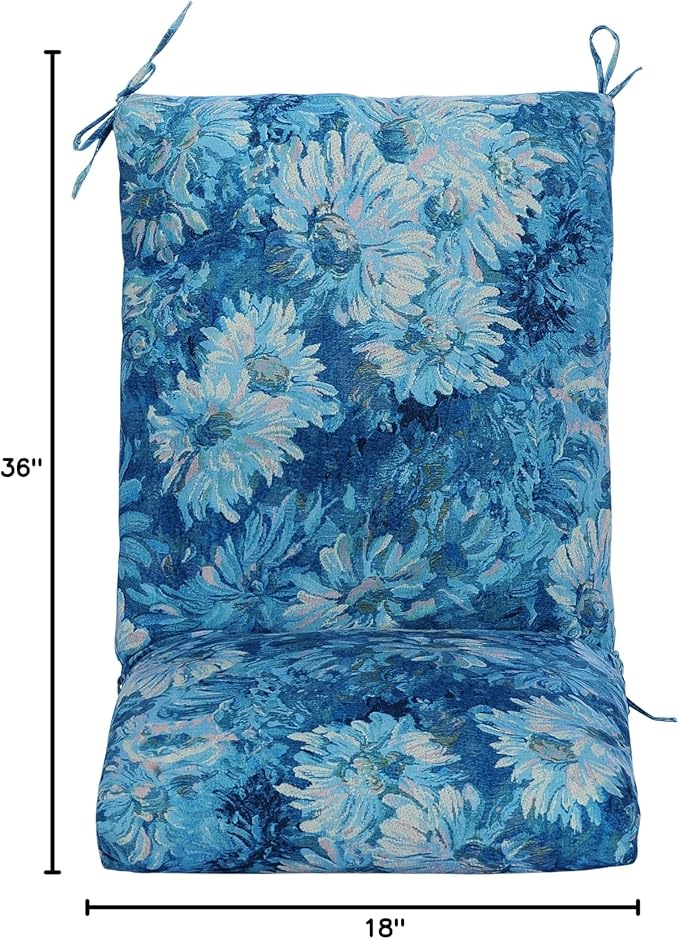 Set of 2 Outdoor Dining Chair Cushions, Patio Seating Cushions, 38x18x4.5 inch, for Garden Patio Furniture (Blue Monet Garden)