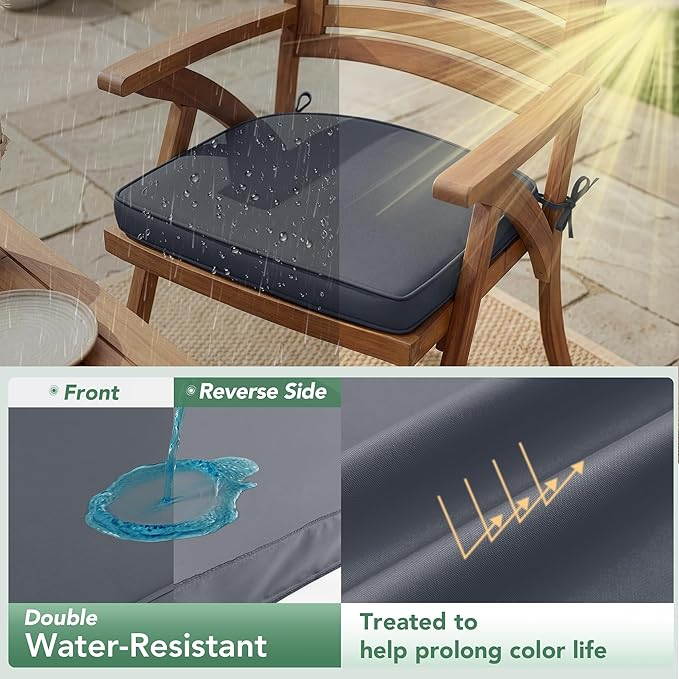 Outdoor Chair Cushions Set of 2: Waterproof & Fade Resistant Patio Furniture Cushions - 18.5 x 16 x 2 Inch Non Slip Round Corner Seat Cushion Pads with Removable Cover for Garden Yard Lawn, Dark Grey