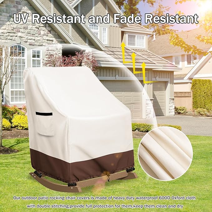 Outdoor Adirondack Rocking Chair Cover 2 Pack, Heavy Duty 600D Waterproof Patio Rocking Chairs Cover for 32" W x 35" D x 32" H Rocking Chair,Beige