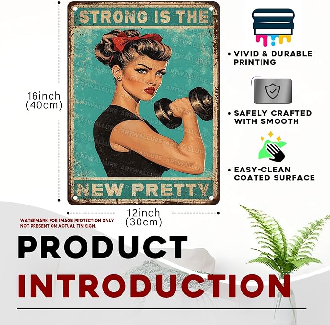 Girl Gym Sign for Home Gym Fitness Sign Workout Room Decor Weightlifting Poster Strong Is The New Pretty Motivational Wall Art Decor 12x16inch