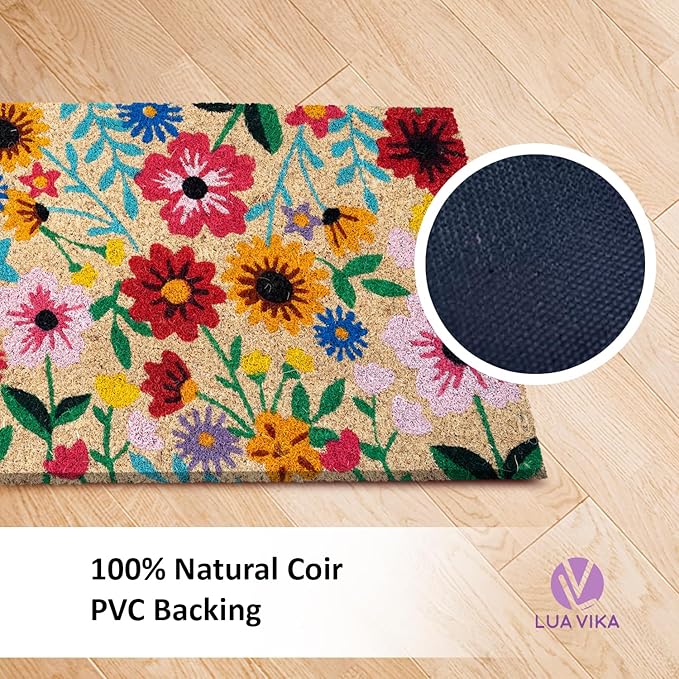 Coir Door mats Outdoor - Botanic - Welcome mats for Front Door - Coir Doormat Outdoor Entrance - 16''x27.5''