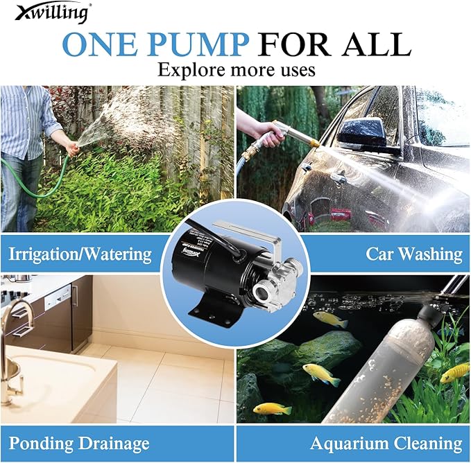 120V Electric Water Pump - 330 GPH Utility Pump, 1/10 HP for Rain Barrel, Garden Hose, Ponds, Pools, Aquariums, Hot Tubs