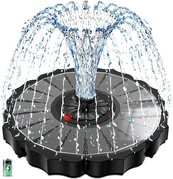 SZMP Solar Fountain, Works in Cloudy with 2000mAh Battery Backup, Glass Solar Powered Bird Bath Fountain with Auto LED Night Light Show, 3.5W, 8 Nozzles, for Garden, Outdoor (Black)
