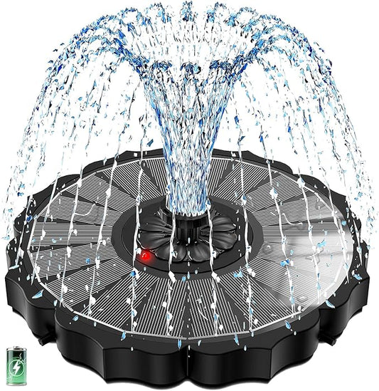 SZMP Solar Fountain, Works in Cloudy with 2000mAh Battery Backup, Glass Solar Powered Bird Bath Fountain with Auto LED Night Light Show, 3.5W, 8 Nozzles, for Garden, Outdoor (Black)