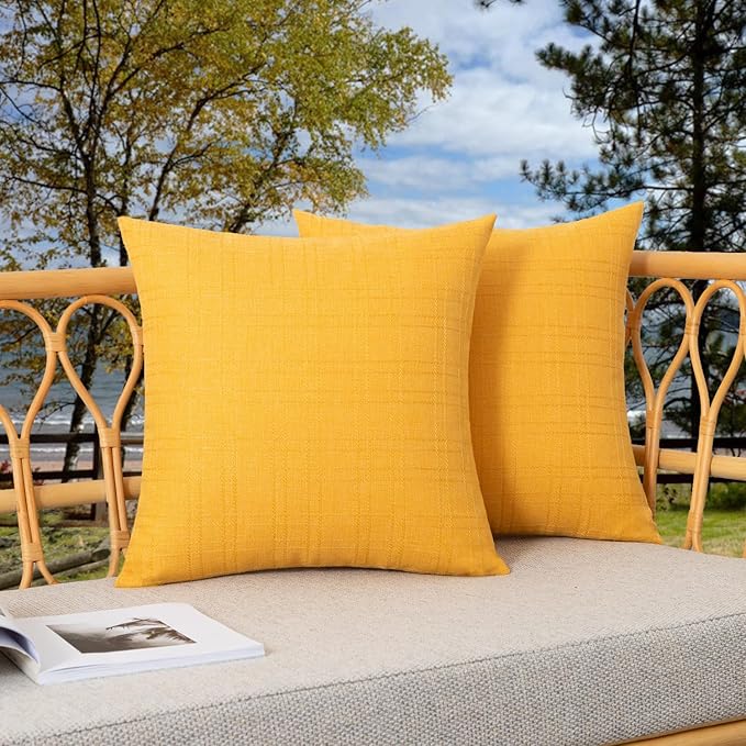 Kevin Textile Outdoor Waterproof Pillow Covers Pack of 2 Checkered Decorative Euro Sham Cushion Throw Pillowcases Shell for Patio Tent Garden Couch Bed Sofa 26x26 Inch Sunflower Yellow