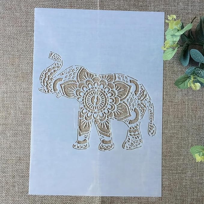 TIAMECH A4 Reusable Nose Up Elephant Stencil for Painting - Mandala Layering Template, DIY Wall Art, Wood Furniture, Scrapbook & Crafts (8.3x11.7inch)