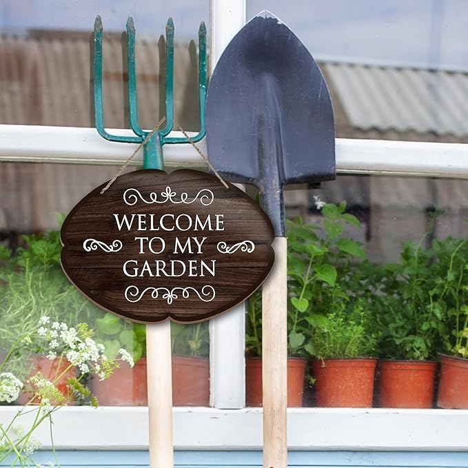 Rustic Garden Hanging Sign, Welcome To My Garden Wooden Decor, Yard Welcome Sign Gardening Gifts and Decorations for Gardeners Plant Lovers 7 x 10 Inch-A03