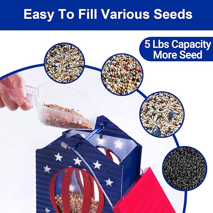 Squirrel Proof Bird Feeder Metal Hanging Seed House Feeders for Outdoors Weight -Activated Protection, Water & Chewing Proof, 5 lbs Large Capacity Anit Squirrel Outside Backyard