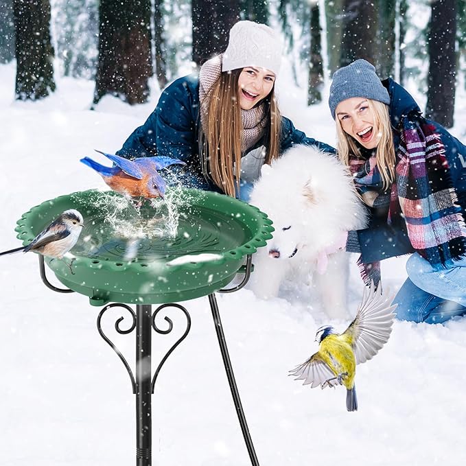 Heated Bird Bath for Outside Winter, Powerful 100W Thermostat Control Water Heated BirdBaths Bowl for Outdoors with 5-Prong Metal Base Heated Bird Bath for Garden Patio Yard Lawn (Green)