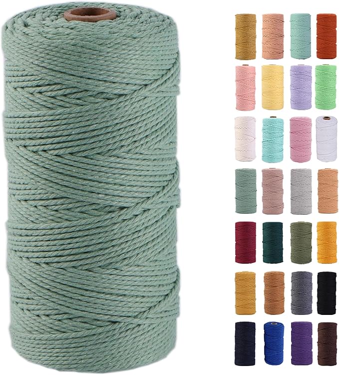 MAOQIAN Bluish Green Macrame Cord 2mm x 220Yards,Colored Cotton Rope Colorful Cotton Cord Soft Craft Cord Twine for Wall Hanging Plant Hangers Crafts Decorative Projects
