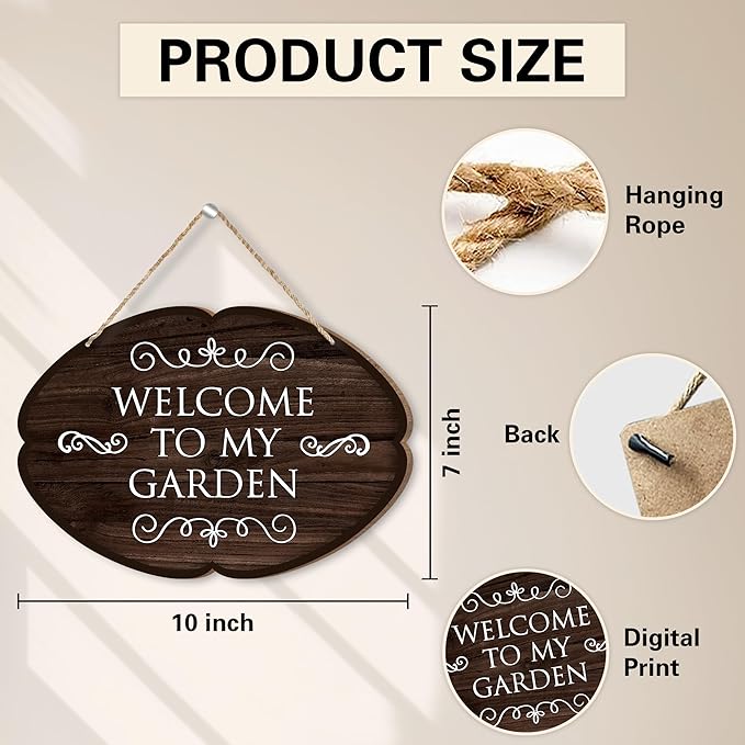 Rustic Garden Hanging Sign, Welcome To My Garden Wooden Decor, Yard Welcome Sign Gardening Gifts and Decorations for Gardeners Plant Lovers 7 x 10 Inch-A03