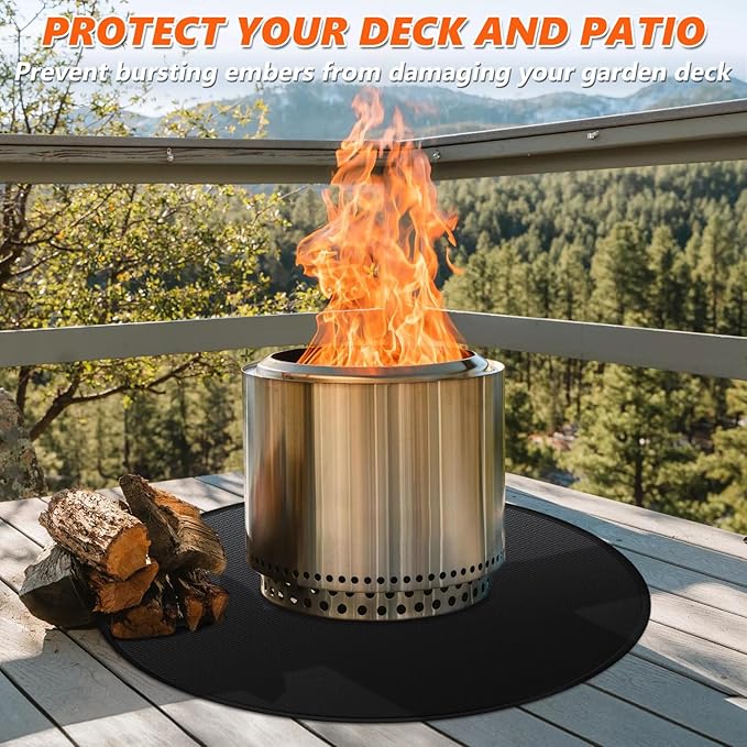 39'' Fire Pit Mat for Solo Stove Bonfire, Double-Sided Fireproof Under Grill Mat Deck Patio Protector Pad, Round BBQ Mat for Solo Stove Accessories, Easy to Clean, Reusable