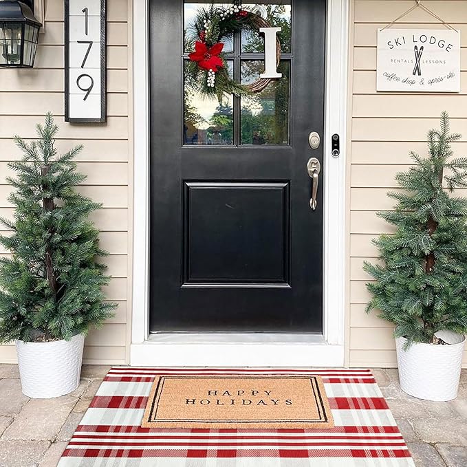 Christmas Plaid Outdoor Rug, 2'4" x 3'7" Red&White Check Indoor/Outdoor Area Rug, Layering Rug for Hello/Welcome Door Mat, Machine Washable Cotton Woven Rug for Farmhouse Front Porch,Entryway