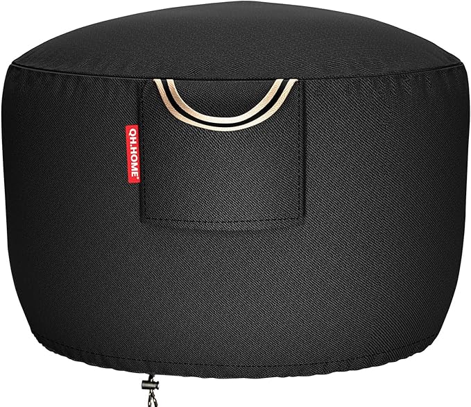 [2026 Upgraded 900D Fabric] Fire Pit Cover Round for 33-36 inch Fire Pit, 900D Heavy Duty Waterproof Fabric with Air Vent, Handle & Tightening Drawstring, 36"Dia x 24"H -Black