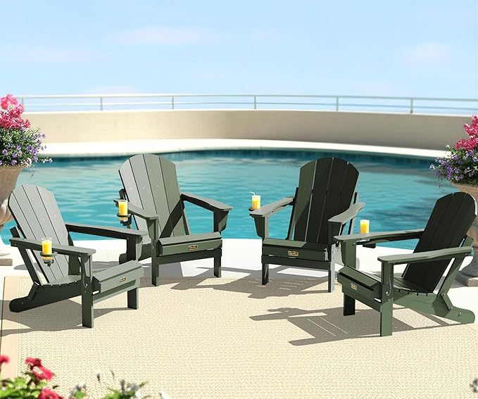 SERWALL Adirondack Chair Set of 4 for Patio Garden Outdoors Fire Pit- Army