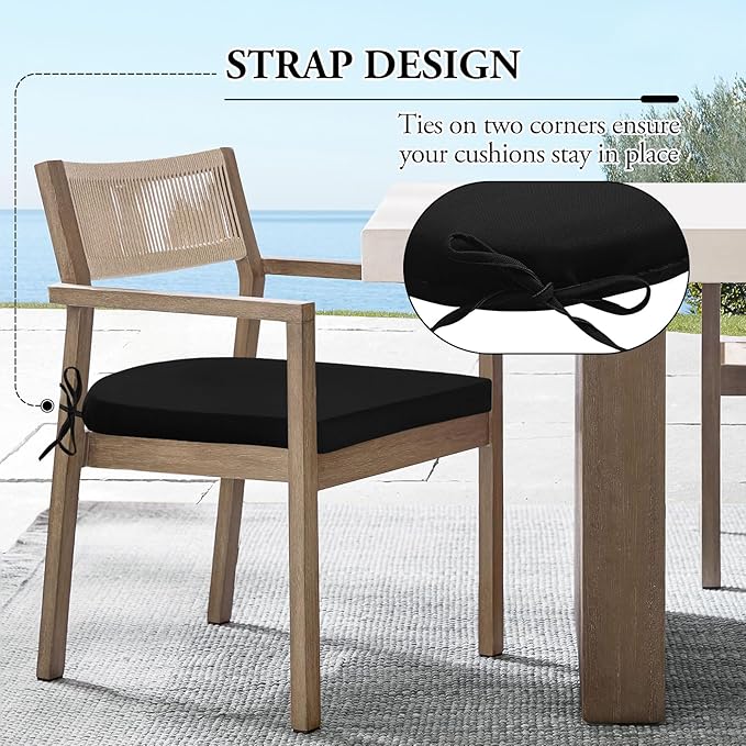 Wellsin Outdoor Chair Cushions for Patio Furniture - Patio Chair Cushions Set of 4 - Water Resistant Round Corner Outdoor Seat Cushions 17"X16"X2", Black