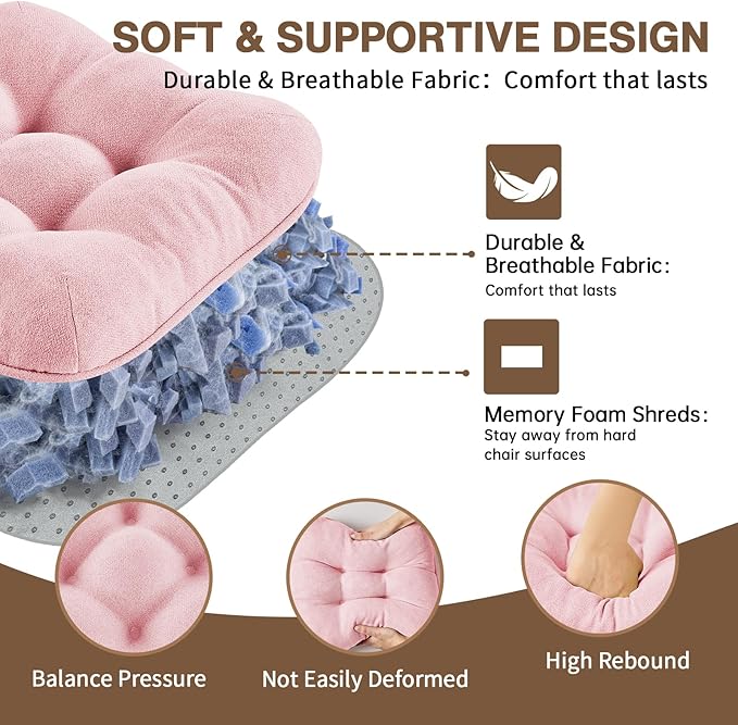 BETU Pink Chair Cushions for Dining Chairs Set of 6,3.5" Thick Kitchen Table Chair Pads with Ties,Non Slip Backing and Covers, Seat Cushion for Dining Room,Bar,Patio Chairs,16"X16"X3.5",Pink