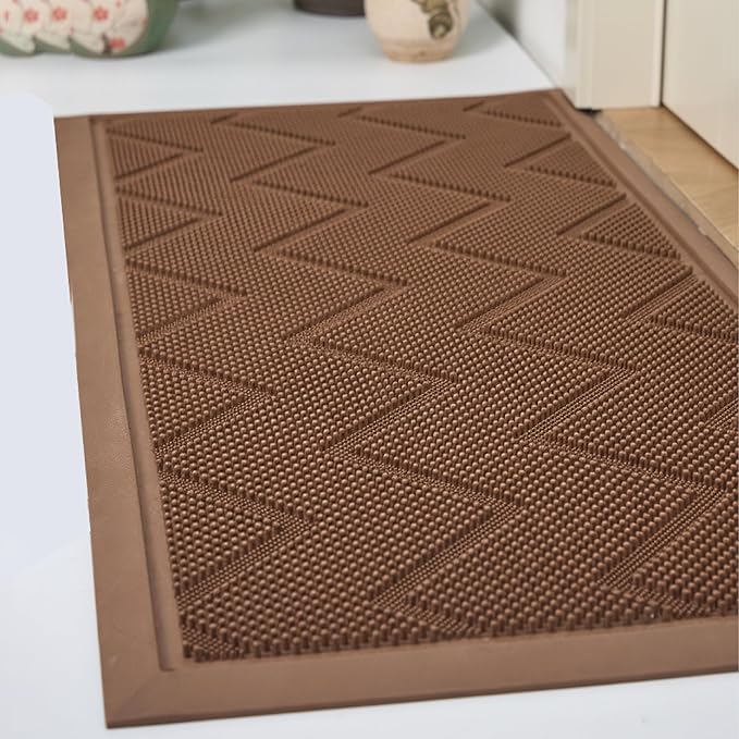 Long Front Door Mat for Outside Entrance 35.5"x17" – Anti-Slip Dirt-Trapping Waterproof Rubber Indoor & Outdoor Mat with Textured Surface for Entryway - Heavy Duty All Weather Doormat – Brown