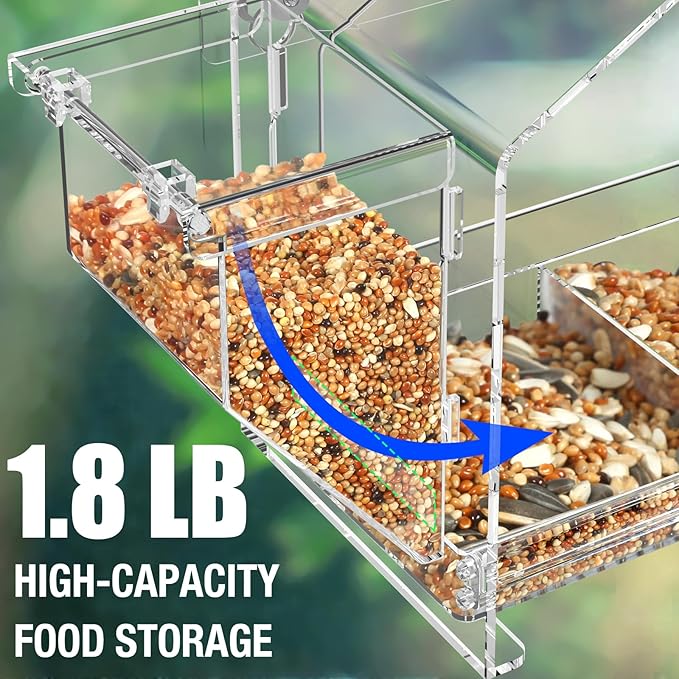Upgraded Window Bird Feeder with Dual Side Hoppers – High Capacity Outside Birdfeeder for Window – Strong Suction Cups & Adhesive Options, Close-up Viewing for Indoor Cats & Seniors, Ideal Nature Gift