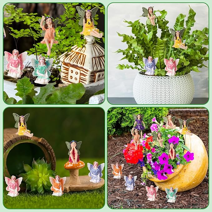 Jetec 10 Pcs Garden Miniatures Fairies Mini Figurine Fairy Accessories Decor for Outdoor Yard Home Decoration(Cute Color)