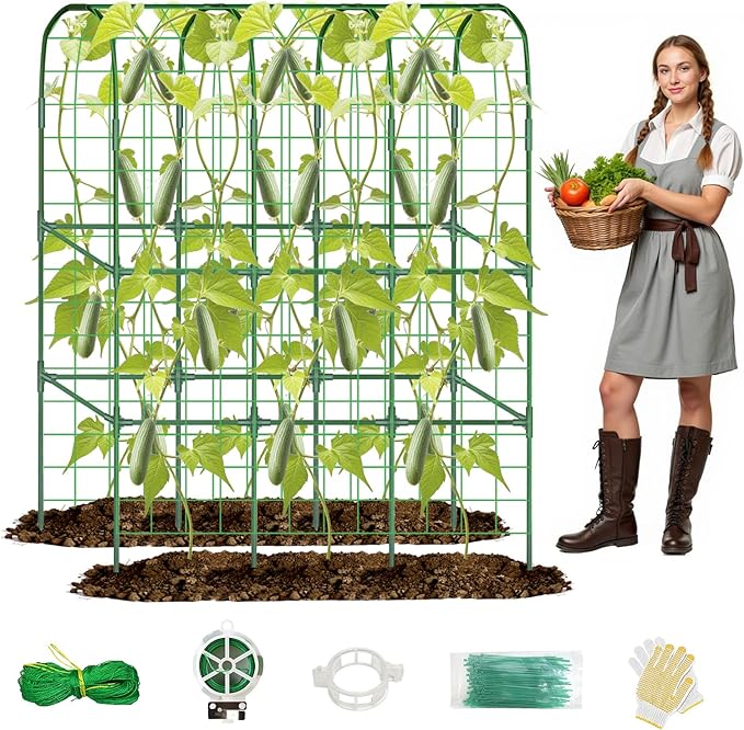 65in Tall Cucumber Trellis for Raised Bed, 50" L x 65" H Metal Garden Trellis for Climbing Plants Outdoor, U-Shape Vegetables Trellis Support for Squash Zucchini Peas Grape Flowers