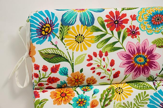 Pillow Perfect Bright Floral Indoor/Outdoor 1 Piece Split Back Chair Cushion Set With Ties, 1 Count, 40.5" x 21", Blue/Purple Gregoire
