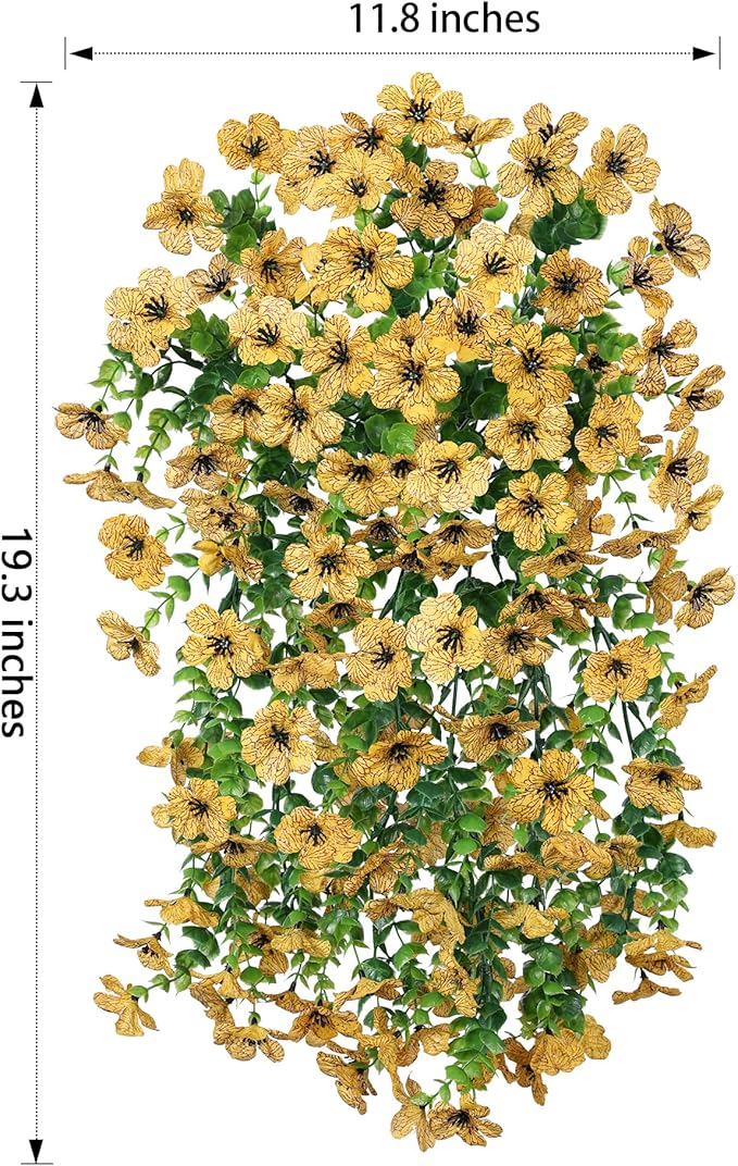 HyeFlora Artificial Hanging Flowers for Outdoors Decoration, 2pcs Fake Daisy with Eucalyptus Leaves for Garden Yard Porch (Yellow)