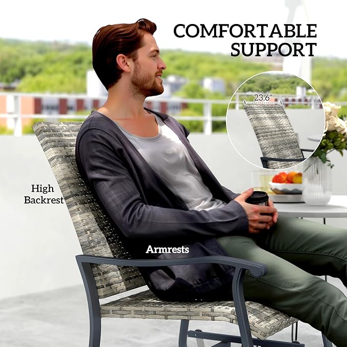 Outsunny Patio Glider Chair Set of 2, Wicker Rattan Outdoor Swivel Chair with Steel Frame, High Back, Armrests, Porch Glider with Adjustable Foot Pads for Garden, Lawn, Backyard, Yellow