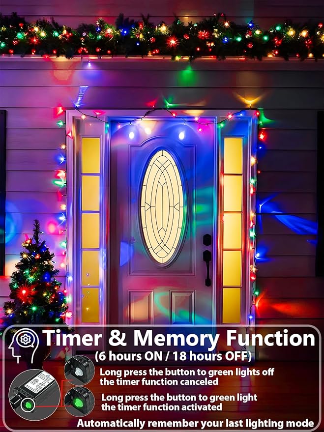 1000 LED Multicolored Christmas Lights Indoor Outdoor, Super Long 330 FT Green Wire String Lights with Memory & Timer & 8 Modes, Waterproof Fairy Light for Xmas Tree Party Yard Garden Christmas Decor