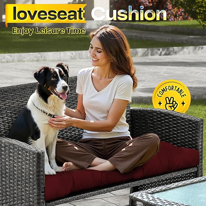MAGIC ELEPHANT Outdoor Bench Cushion, Memory Foam Loveseat Cushion for Patio Furniture Wicker Chair, Settee Porch Swing Seat Cushion, 44 x 19 Inches (Red)