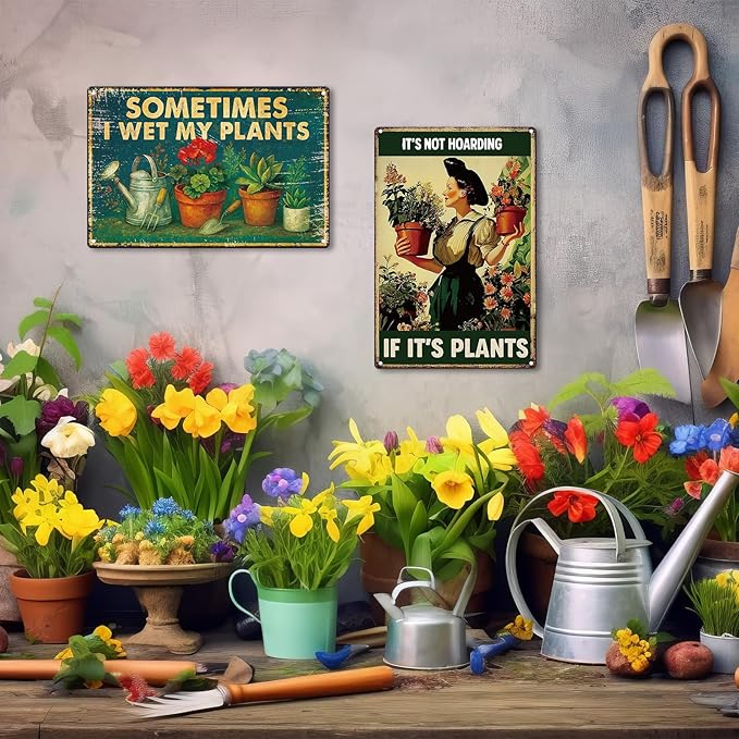 10 Pcs Vintage Funny Garden Metal Sign 12 x 8 Inch Rustic Garden Sign Retro Flowers Plant Greenhouse Wall Decor for Women Outdoor Indoor Home Patio Country Plant Lovers