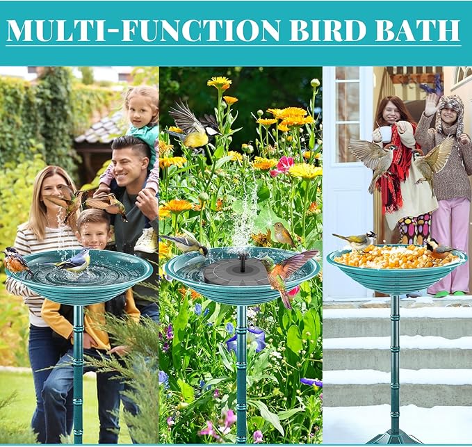 Bird Bath for Outside with Pedestal, Vintage Freestanding Garden Metal Birdbaths & Birdfeeder, Birdbaths Bowl Bird Baths for Outdoors Yard Garden Lawn Decor (Green)
